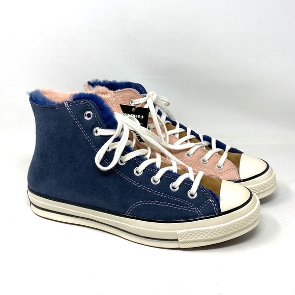 Converse Chuck 70 Shoes High Top Suede Fur Navy Pink Men’s Size Sneakers 166319C - Picture 5 of 10